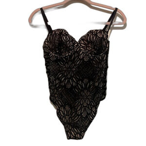 Victorias Secret black floral lace bra lingerie body suit size 34c